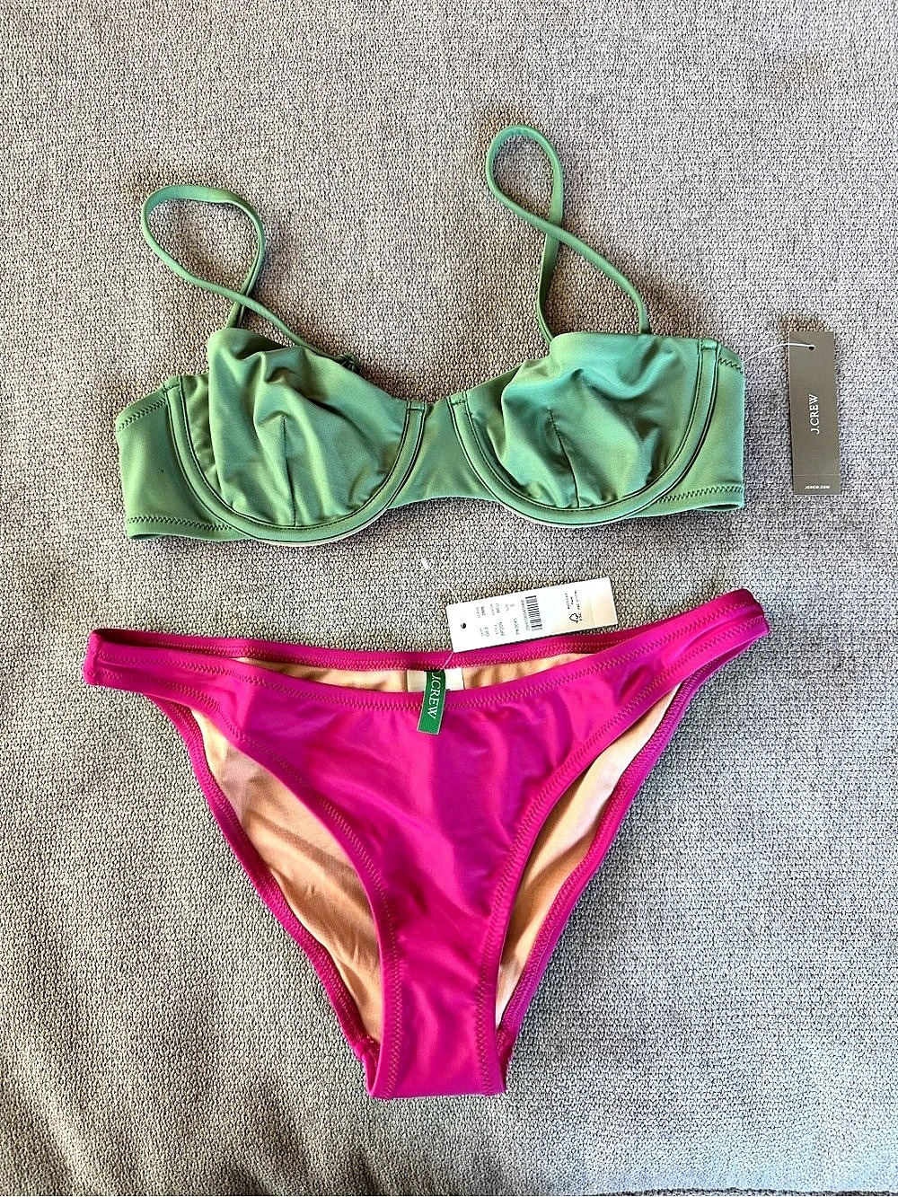J Crew Balconette Underwire Bikini Set Green & Pink NWT Size 34A / S